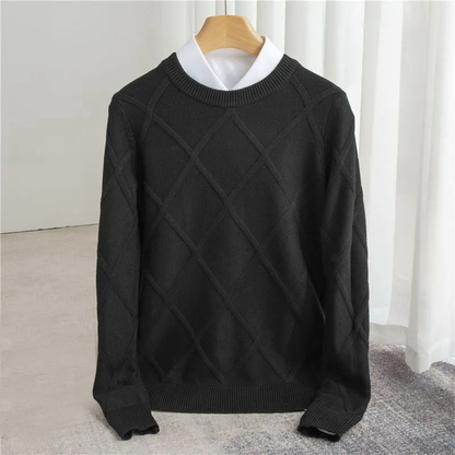 Men's Argyle Knit Jumper | Ribbed Crew-Neck Design