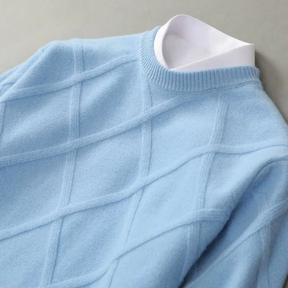 Men's Argyle Knit Jumper | Ribbed Crew-Neck Design