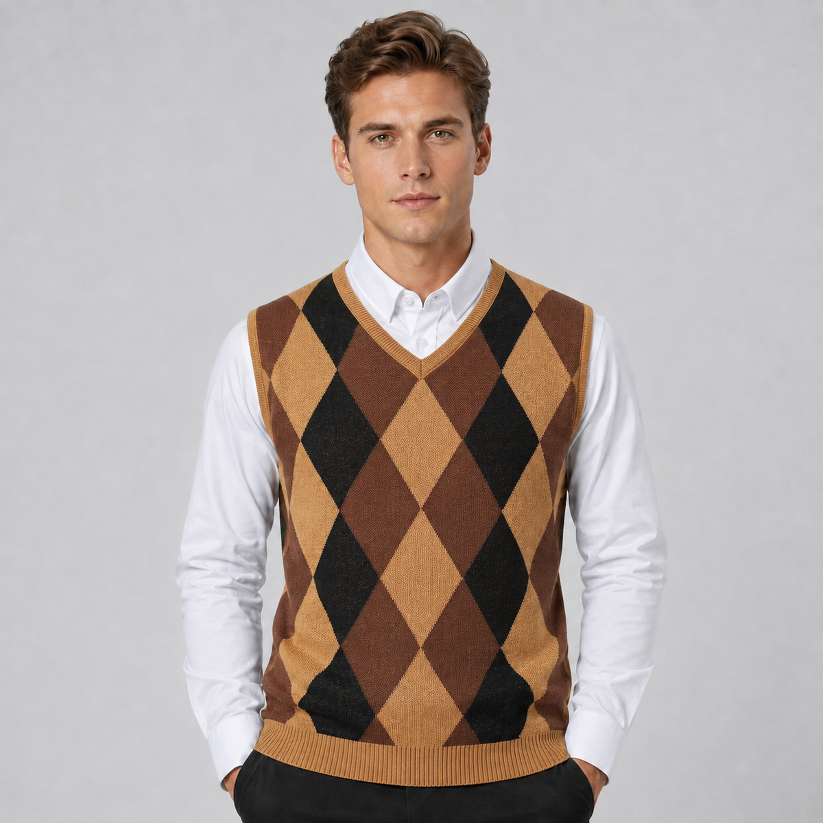 Men's Argyle Knit Vest | Smart V Neck Layering