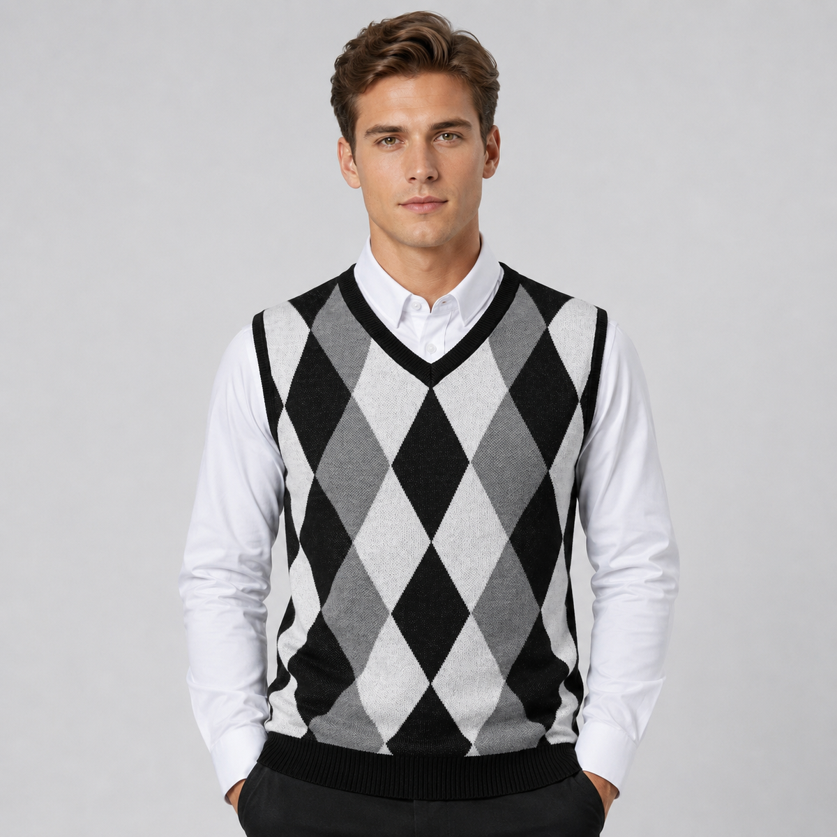 Men's Argyle Knit Vest | Smart V Neck Layering