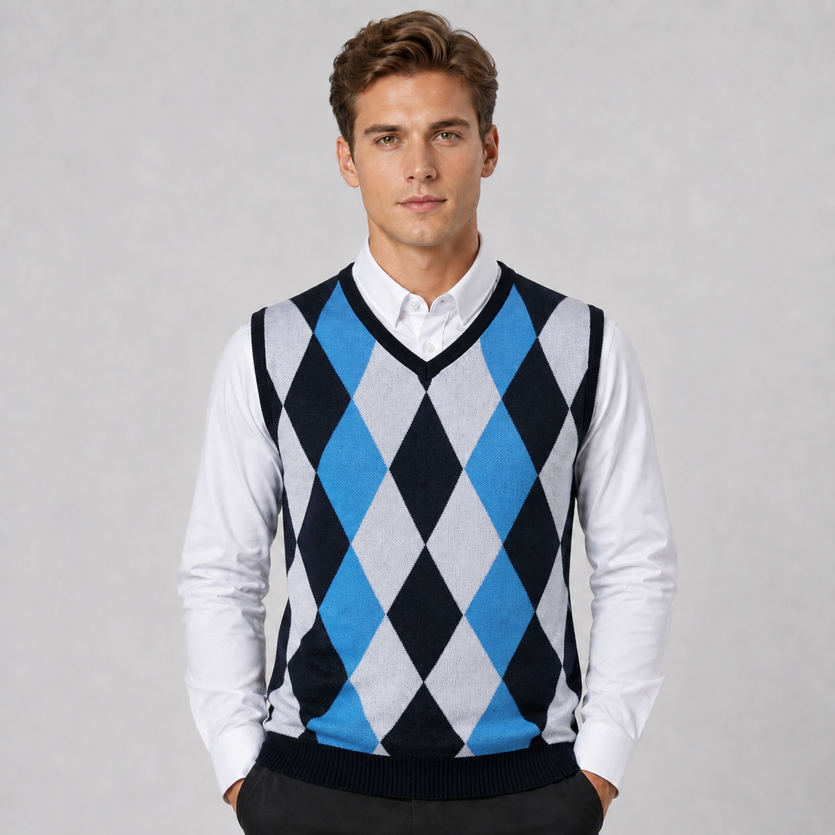 Men's Argyle Knit Vest | Smart V Neck Layering