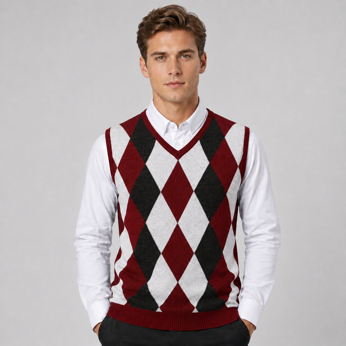 Men's Argyle Knit Vest | Smart V Neck Layering