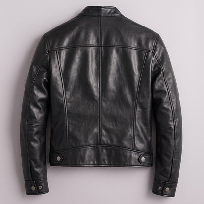 Men's Biker Jacket Zip Pockets Snap Collar Regular Fit