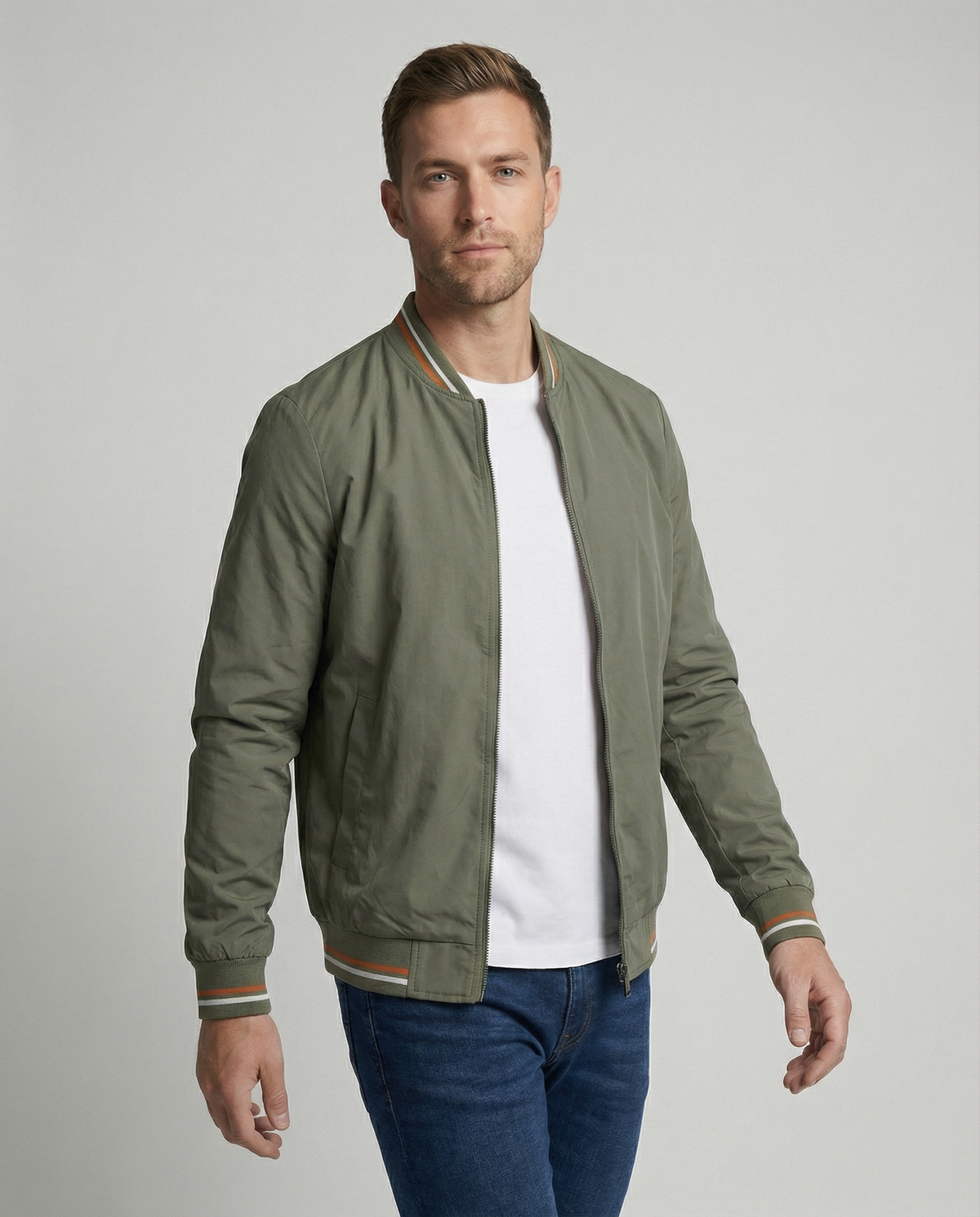 Men's Bomber Jacket | Full Zip & Ribbed Trim