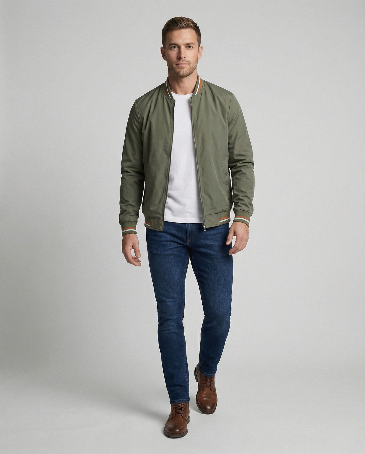 Men's Bomber Jacket | Full Zip & Ribbed Trim