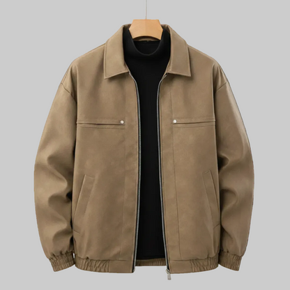 Men's Bomber Jacket Structured Collar Elastic Cuffs with Panel Detail