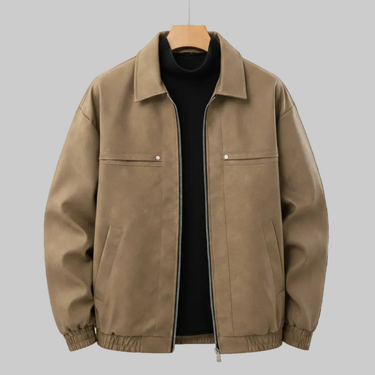 Men's Bomber Jacket Structured Collar Elastic Cuffs with Panel Detail