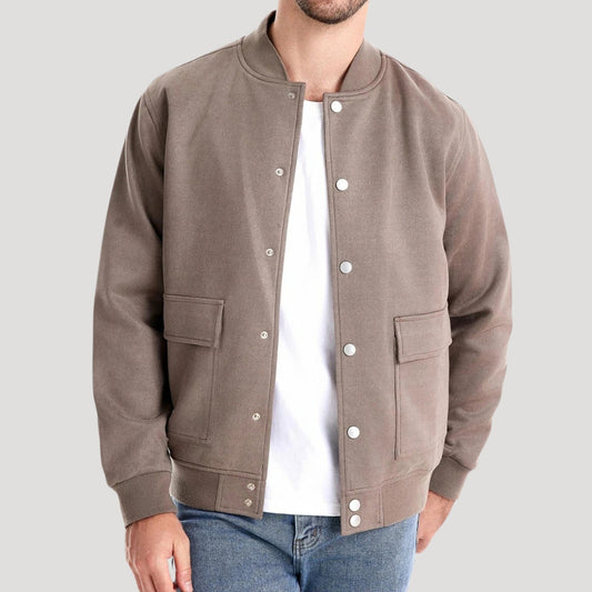 Men's Bomber Jacket Varsity Athletic Snap Closure with Side Pockets