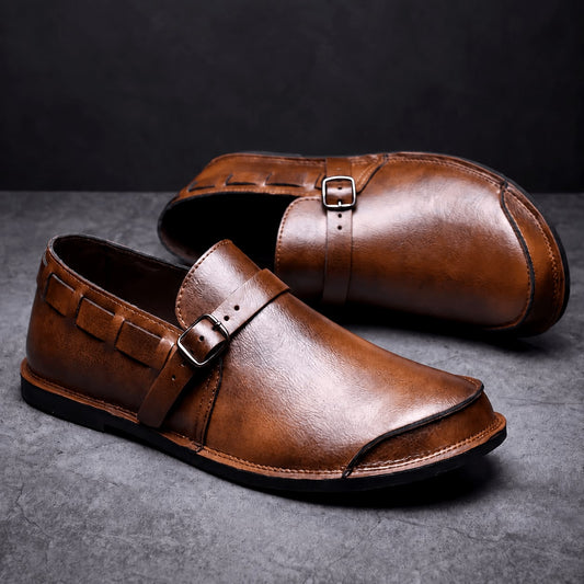 Men's Buckle Loafers Heritage Straps Slip On with Cushioned Insole