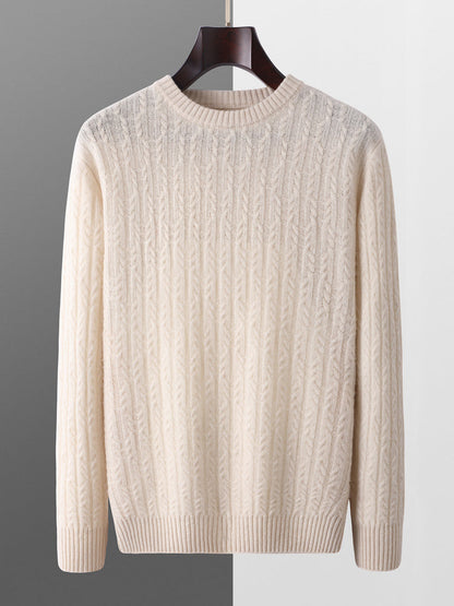 Men's Cable Knit Sweater Ribbed Pullover Regular Fit