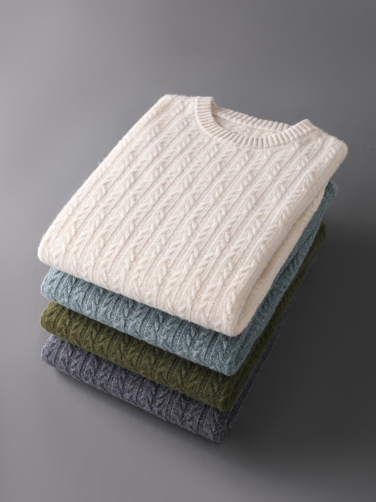 Men's Cable Knit Sweater Ribbed Pullover Regular Fit
