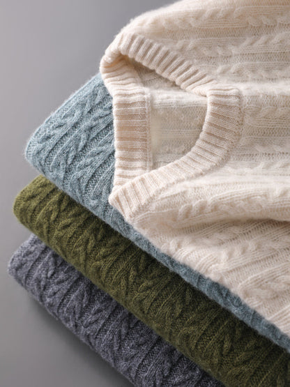 Men's Cable Knit Sweater Ribbed Pullover Regular Fit