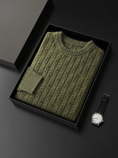 Men's Cable Knit Sweater Ribbed Pullover Regular Fit