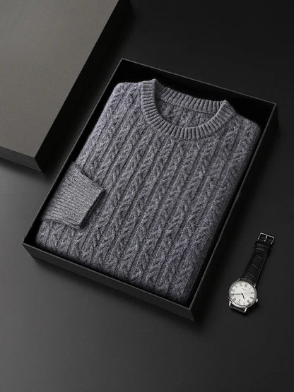 Men's Cable Knit Sweater Ribbed Pullover Regular Fit
