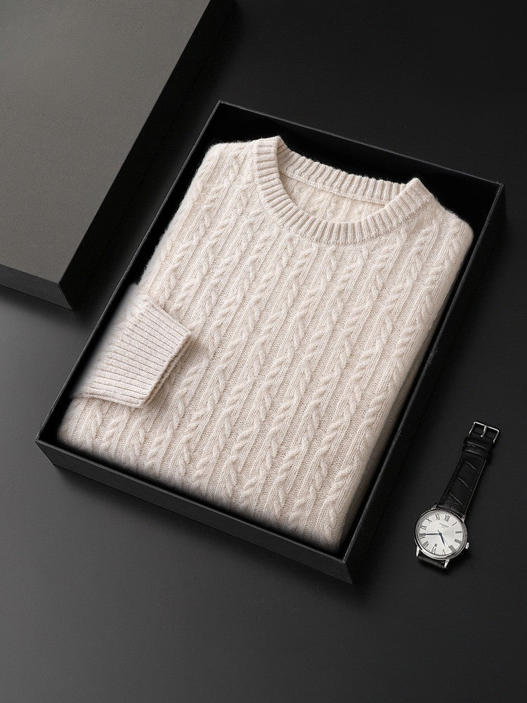 Men's Cable Knit Sweater Ribbed Pullover Regular Fit