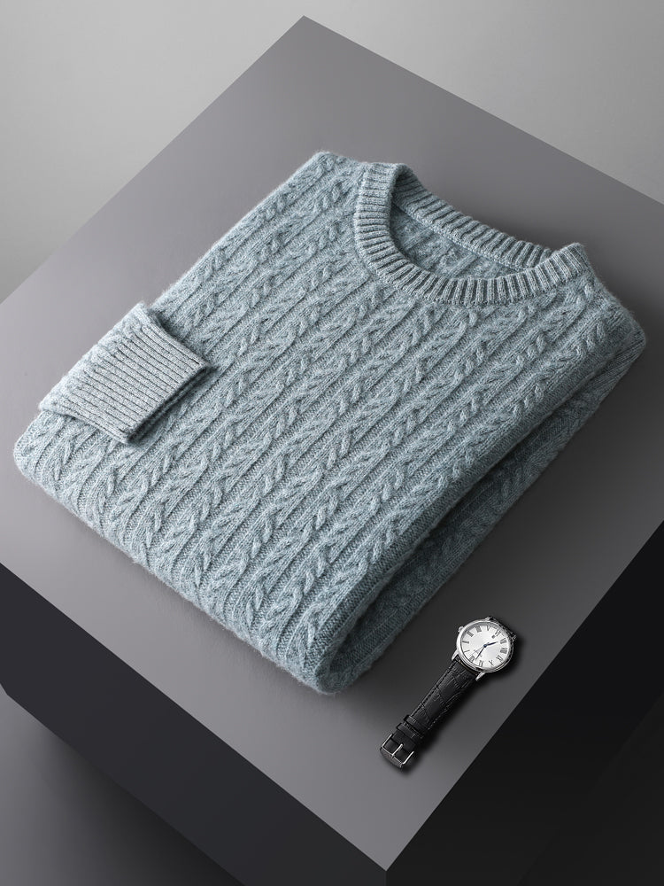 Men's Cable Knit Sweater Ribbed Pullover Regular Fit