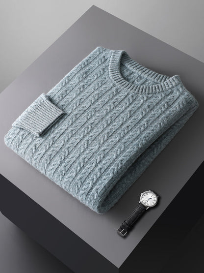Men's Cable Knit Sweater Ribbed Pullover Regular Fit