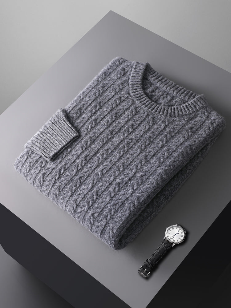 Men's Cable Knit Sweater Ribbed Pullover Regular Fit