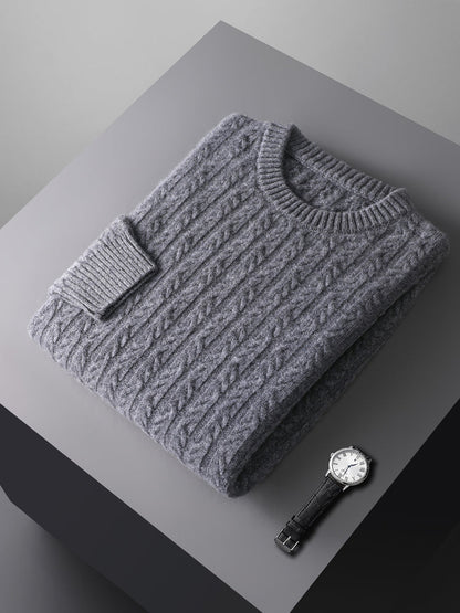 Men's Cable Knit Sweater Ribbed Pullover Regular Fit