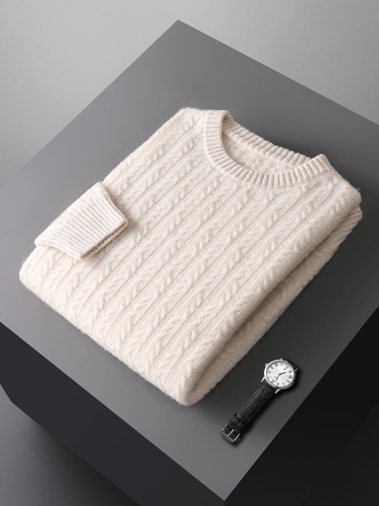 Men's Cable Knit Sweater Ribbed Pullover Regular Fit