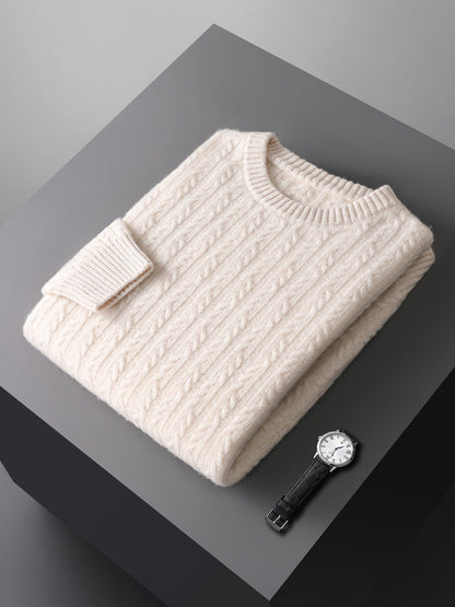 Men's Cable Knit Sweater Ribbed Pullover Regular Fit