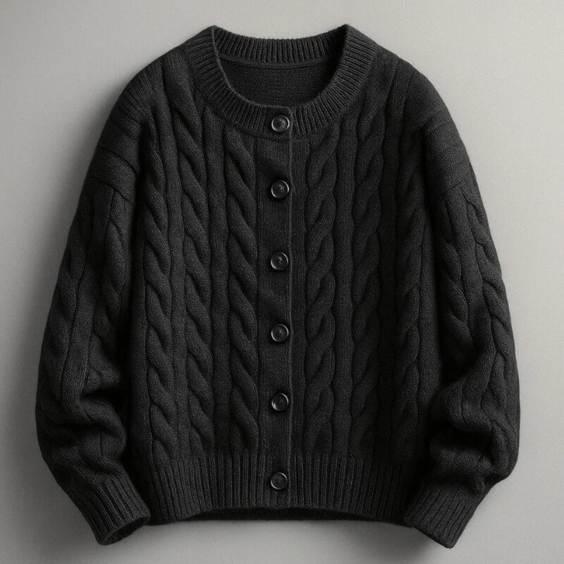 Men's Cardigan Classic Cable Knit Button Placket with Ribbed Cuffs