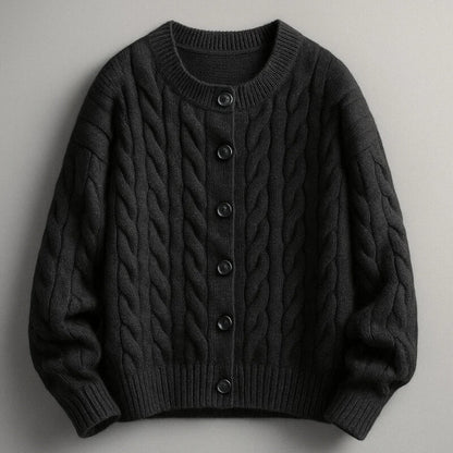 Men's Cardigan Classic Cable Knit Button Placket with Ribbed Cuffs