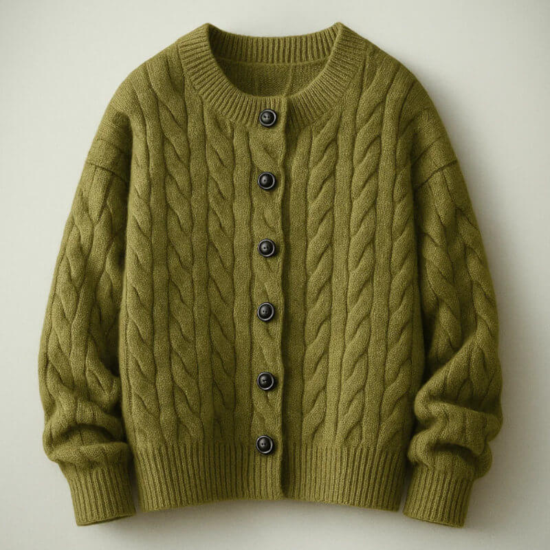 Men's Cardigan Classic Cable Knit Button Placket with Ribbed Cuffs