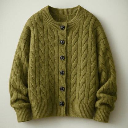 Men's Cardigan Classic Cable Knit Button Placket with Ribbed Cuffs