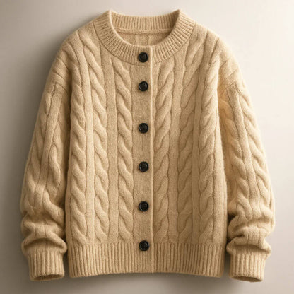 Men's Cardigan Classic Cable Knit Button Placket with Ribbed Cuffs