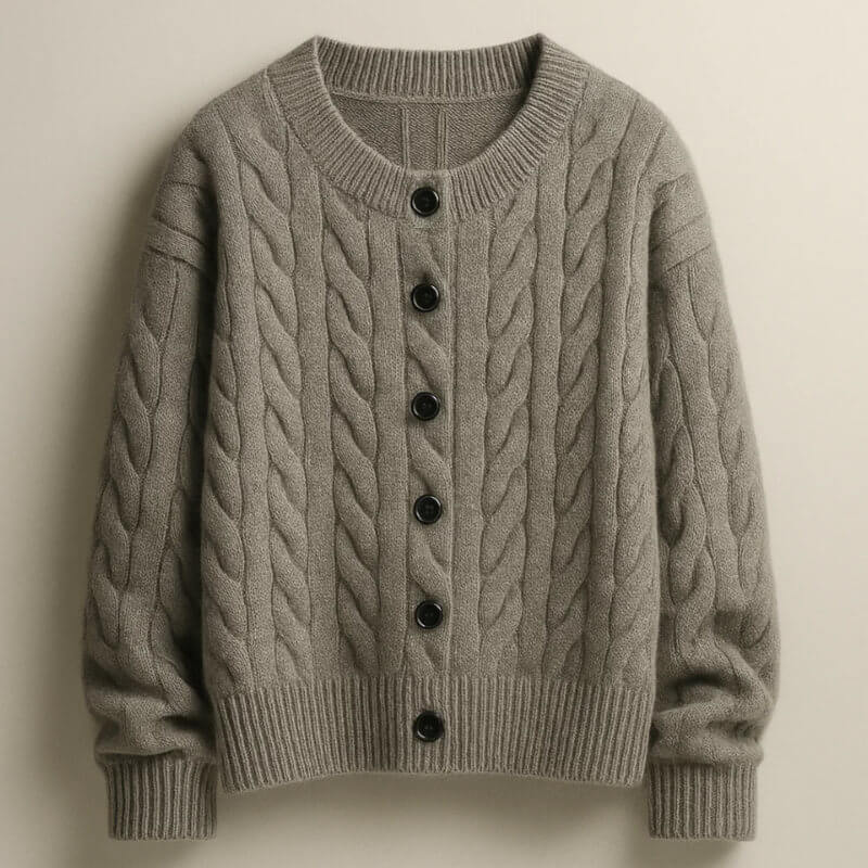 Men's Cardigan Classic Cable Knit Button Placket with Ribbed Cuffs