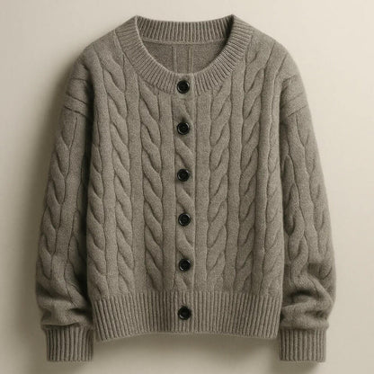 Men's Cardigan Classic Cable Knit Button Placket with Ribbed Cuffs