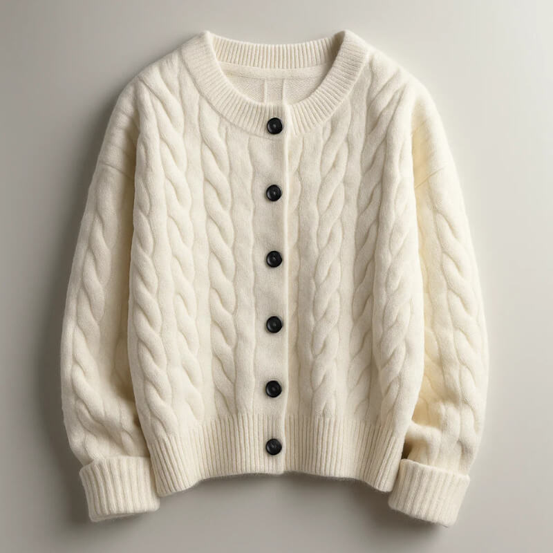 Men's Cardigan Classic Cable Knit Button Placket with Ribbed Cuffs
