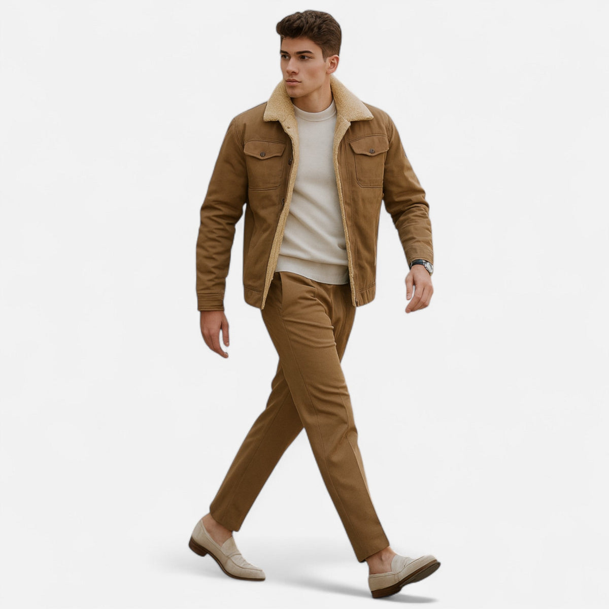 Men's Classic Aviator Bomber Jacket with Sherpa Collar for Winter Wear