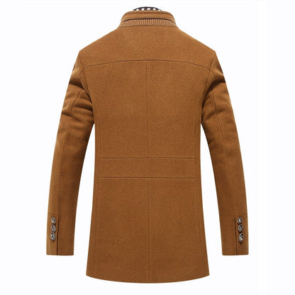 Men's Coat Stand Collar Tailored Fit Button Front with Contrast Lining