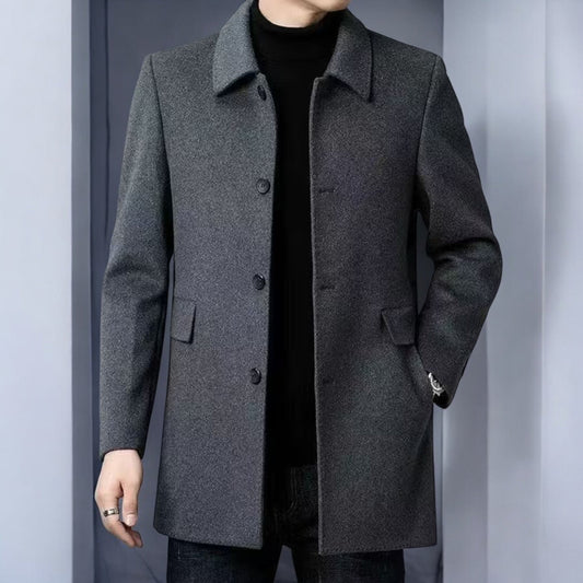 Men's Coats Single Breasted Tailored Mid Length with Classic Collar