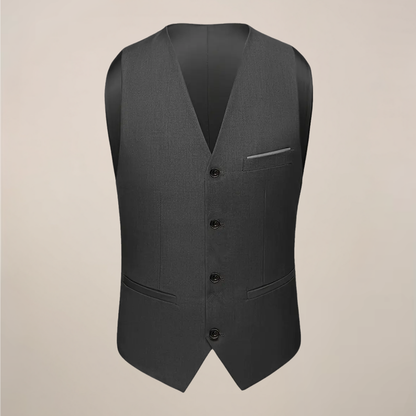 Men’s Dark Grey Slim Fit Three-Piece Suit for Weddings and Business Events