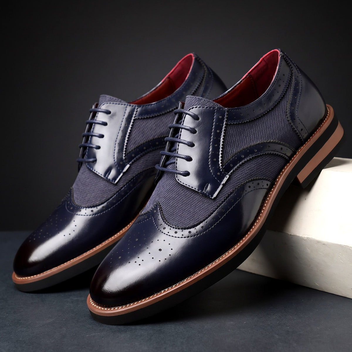 Men's Dress Shoes Wingtip Brogue Lace Up Derby with Contrast Panels