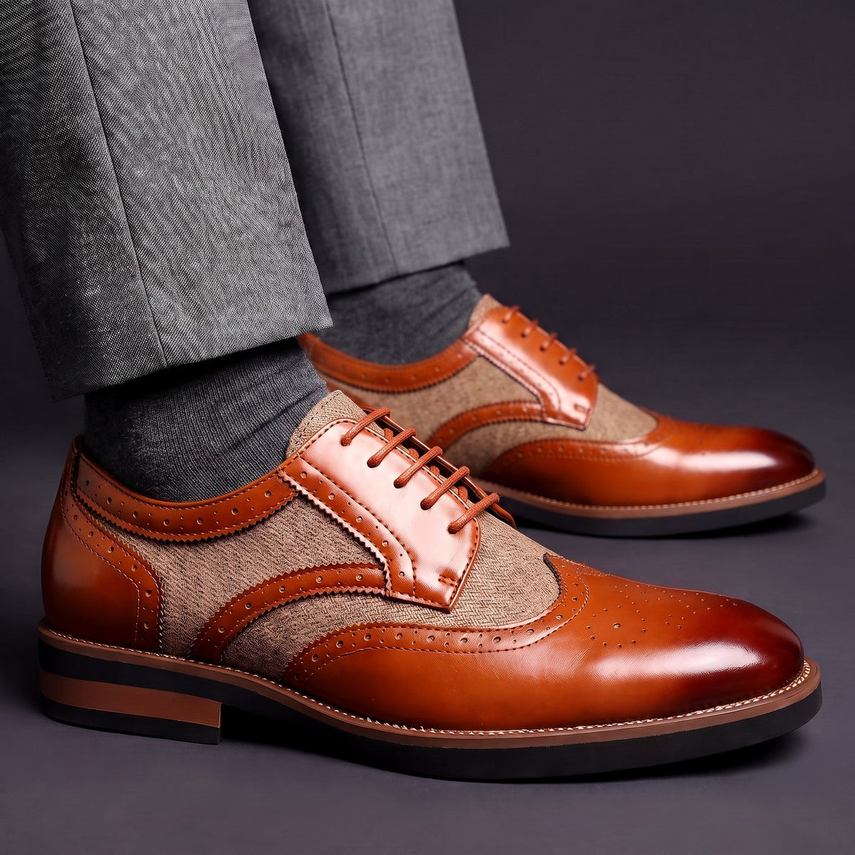 Men's Dress Shoes Wingtip Brogue Lace Up Derby with Contrast Panels