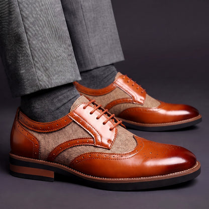 Men's Dress Shoes Wingtip Brogue Lace Up Derby with Contrast Panels