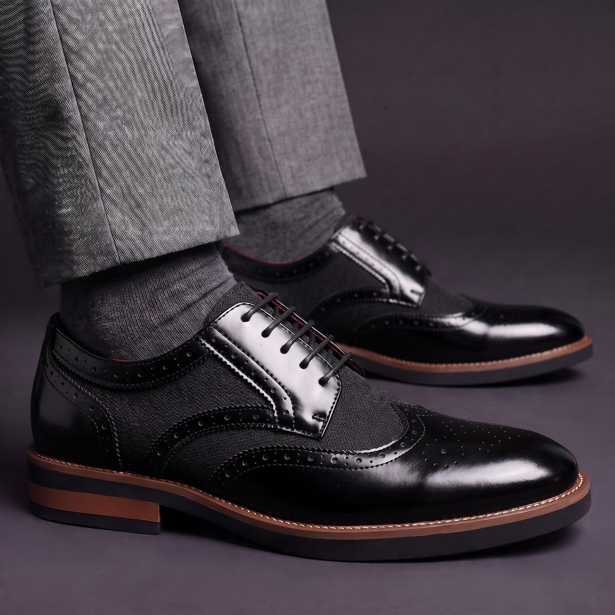 Men's Dress Shoes Wingtip Brogue Lace Up Derby with Contrast Panels