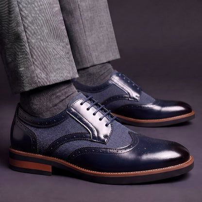 Men's Dress Shoes Wingtip Brogue Lace Up Derby with Contrast Panels