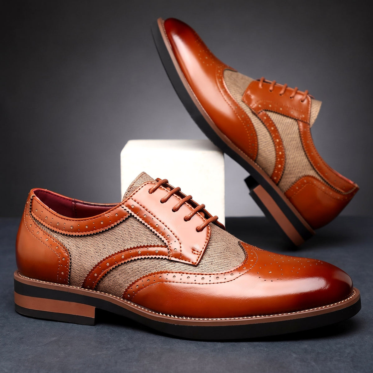 Men's Dress Shoes Wingtip Brogue Lace Up Derby with Contrast Panels