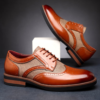 Men's Dress Shoes Wingtip Brogue Lace Up Derby with Contrast Panels