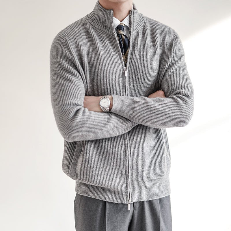 Men's Full-Zip Knit Sweater | Ribbed & Breathable