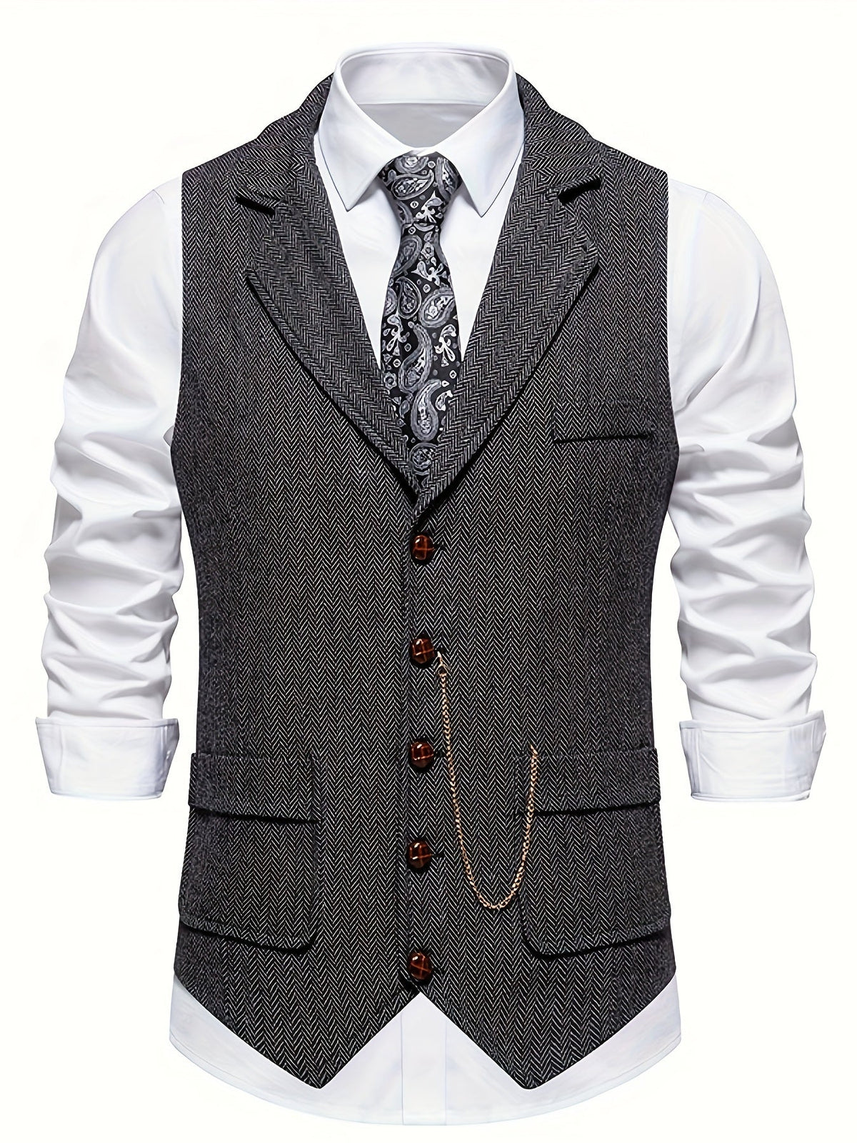 Men's Herringbone Waistcoat for Formal Occasions