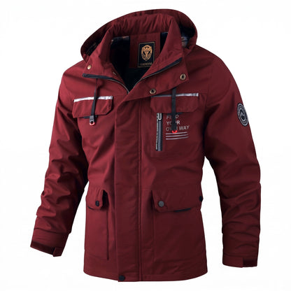 Men's Hooded Jacket Multiple Pockets Adjustable Hood