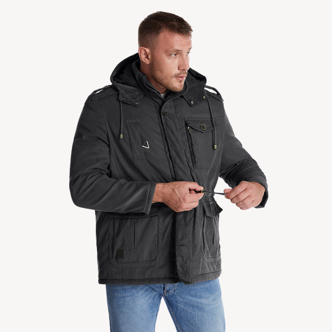 Men's Hooded Utility Jacket - Zip-Through Parka for Outdoor Adventures