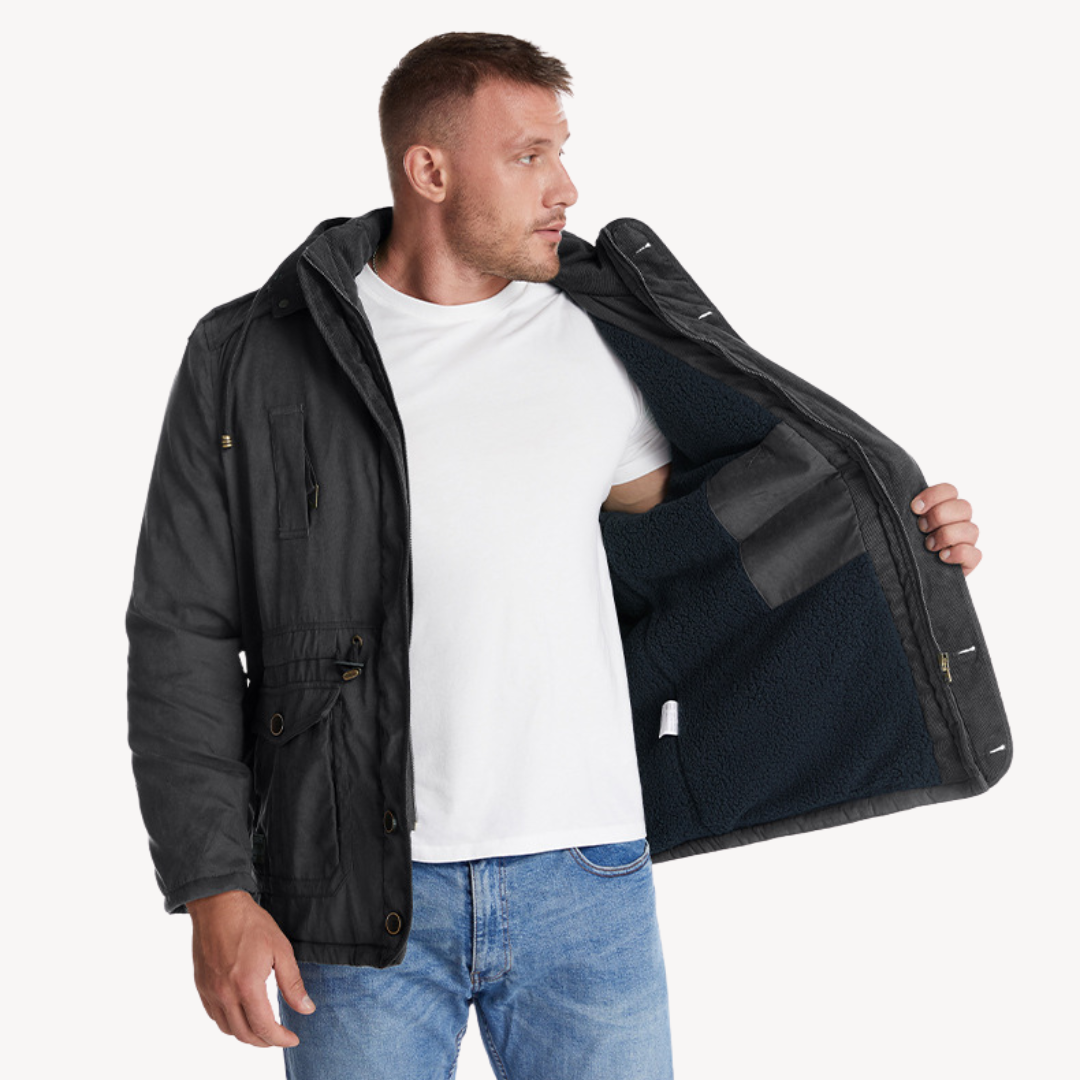 Men's Hooded Utility Jacket - Zip-Through Parka for Outdoor Adventures