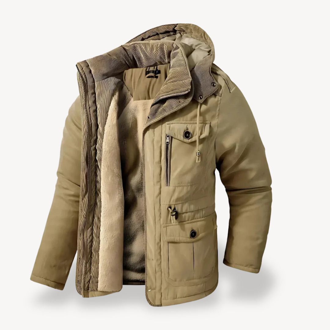 Men's Hooded Utility Jacket - Zip-Through Parka for Outdoor Adventures